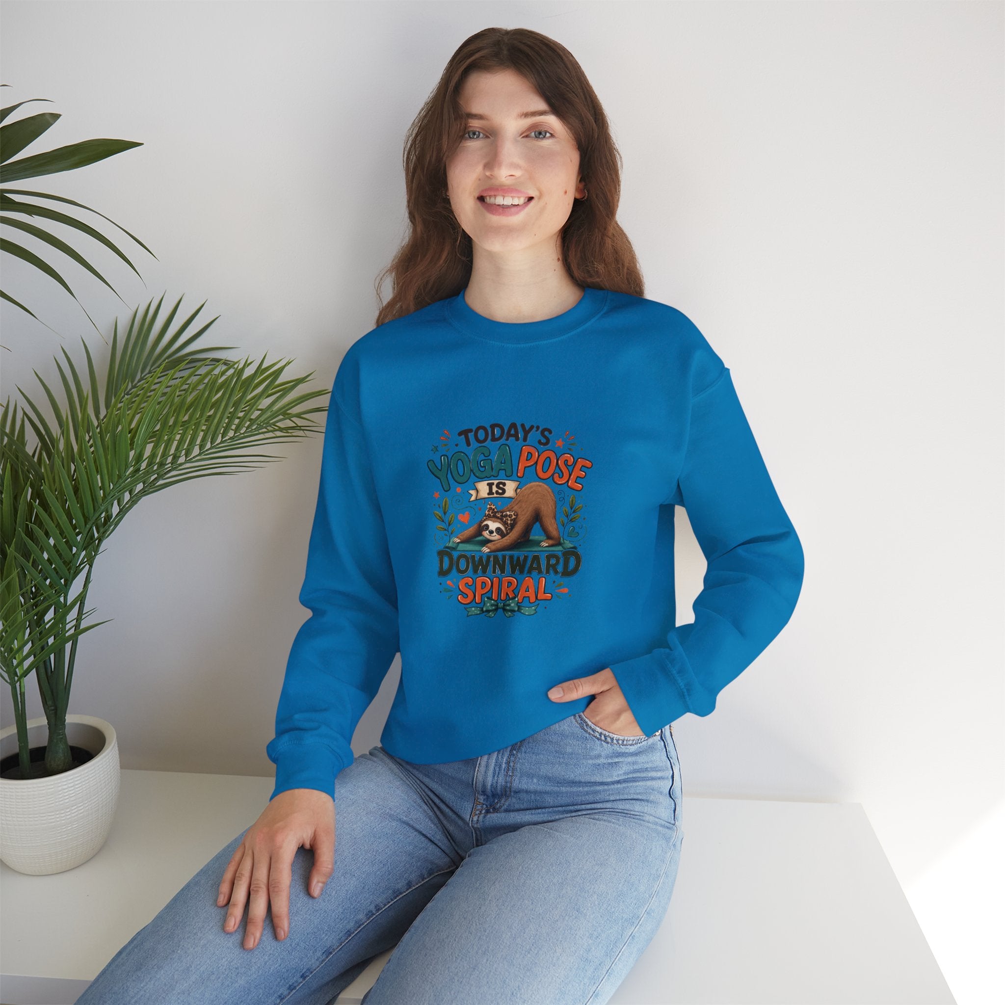 Downward Spiral Sloth Sweatshirt — Funny Lazy Gift for Her Yoga Pose Crewneck