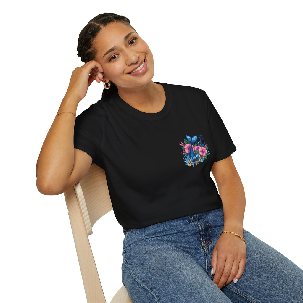 Salty Soul Mermaid Anchor Floral T-Shirt — Cute Beach Gift for Women Nautical Tee