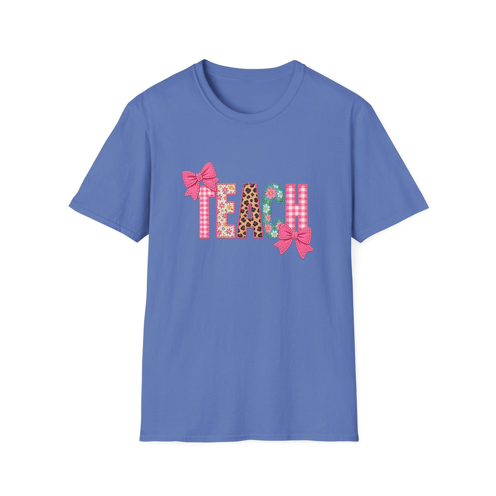Floral Leopard TEACH T-Shirt — Cute Back-to-School Gift for Teachers Pink Bow Tee