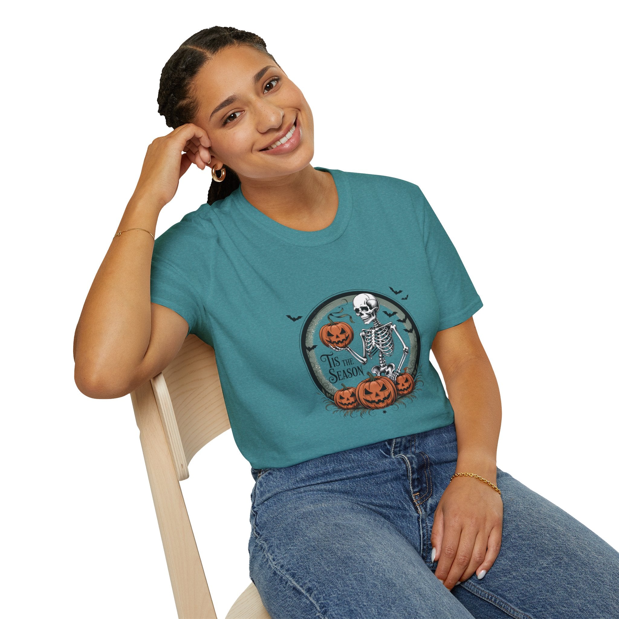 Tis the Season Skeleton Pumpkin T-Shirt — Funny Halloween Gift for Women Graphic Tee