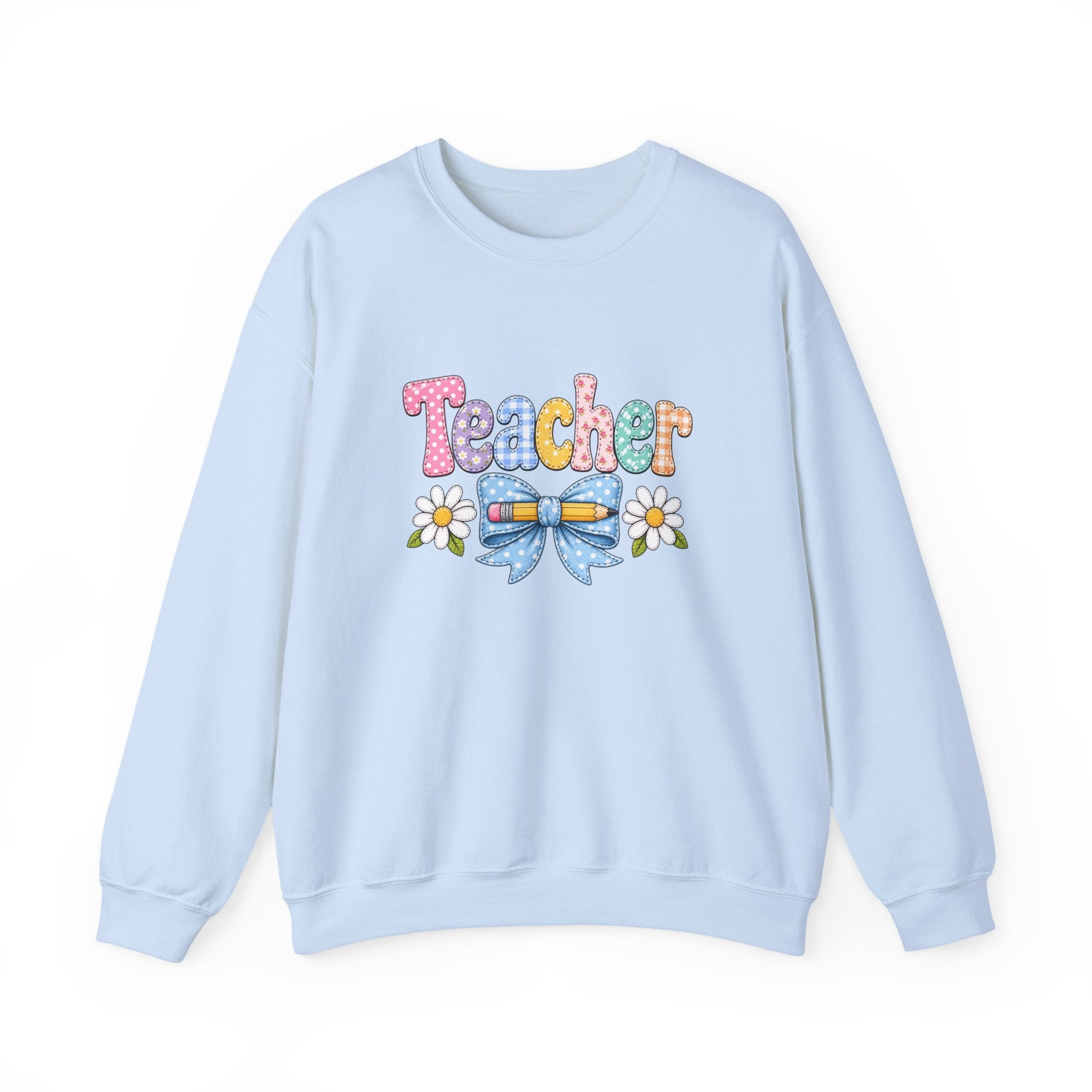 Teacher Floral Bow Sweatshirt — Cute Pastel Gift for Teachers Appreciation Crewneck