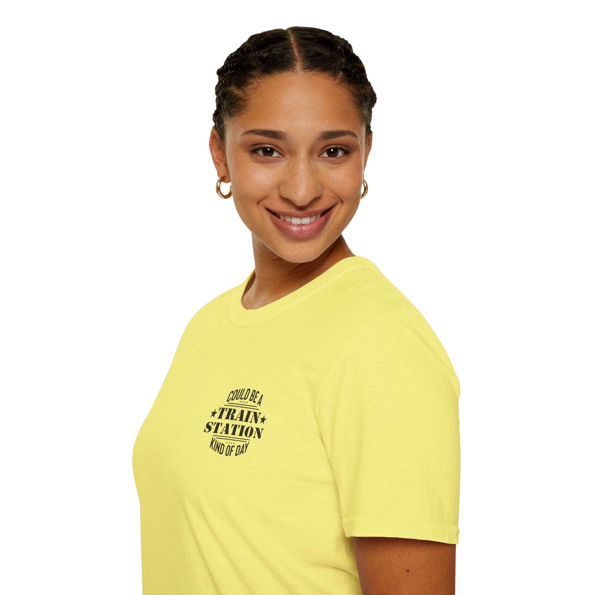 Could Be a Train Station Kind of Day T-Shirt — Funny Sarcastic Gift for Her Pocket Tee
