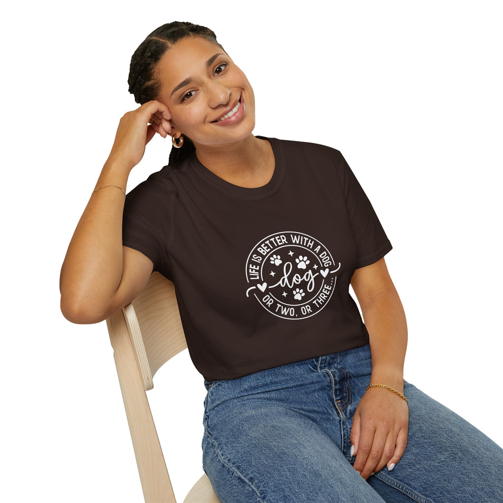 Life Is Better With a Dog T-Shirt — Funny Dog Lover Gift for Women Paw Print Tee