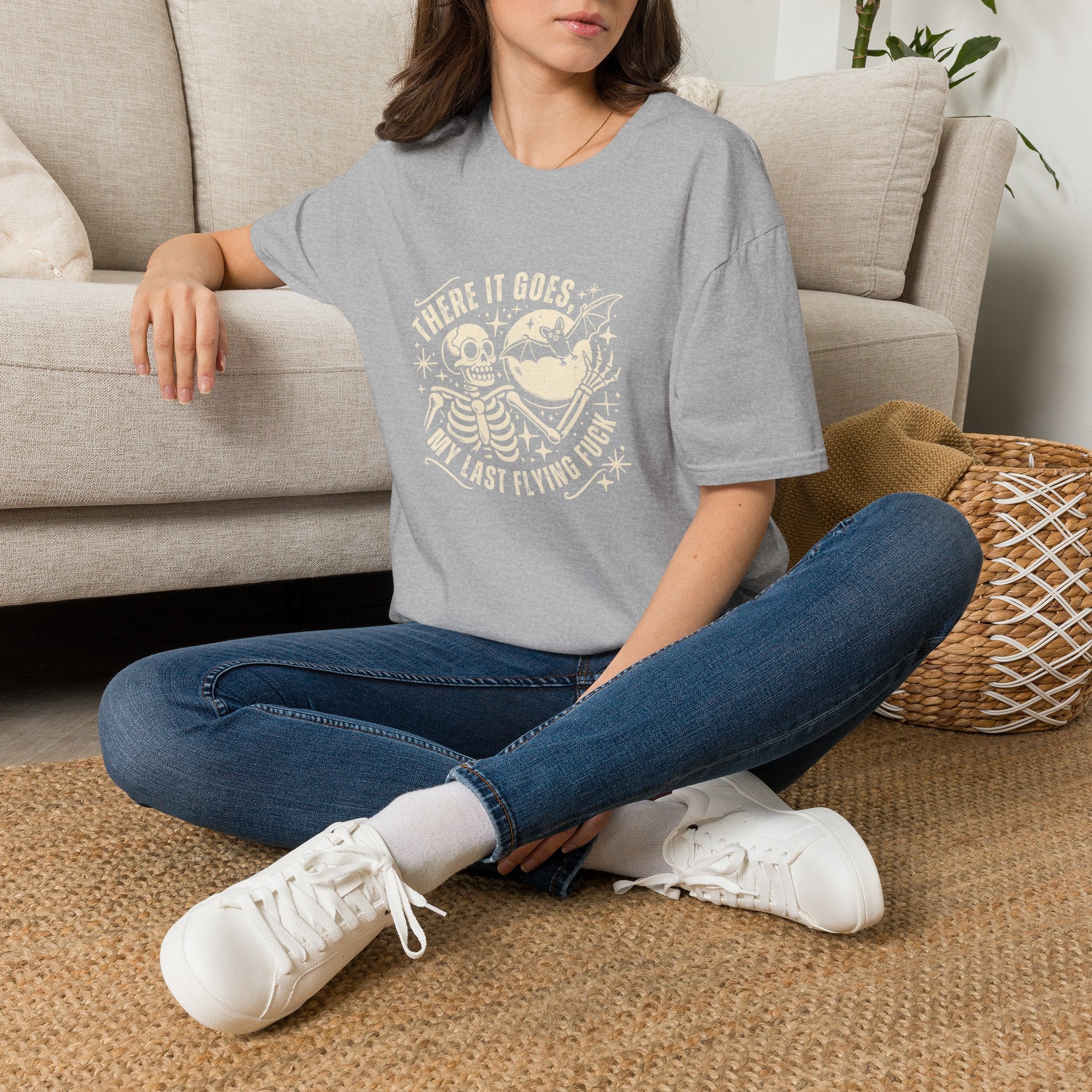 There It Goes Skull Moon & Bat T-Shirt — Cute Halloween Gift for Women Graphic Tee