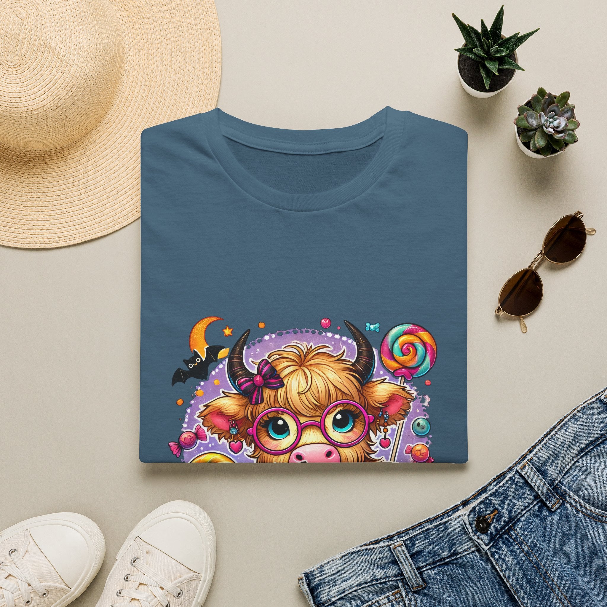 Cute Halloween Cow T-Shirt — Funny Gift for Her Candy Pumpkins & Kitty Costume Tee