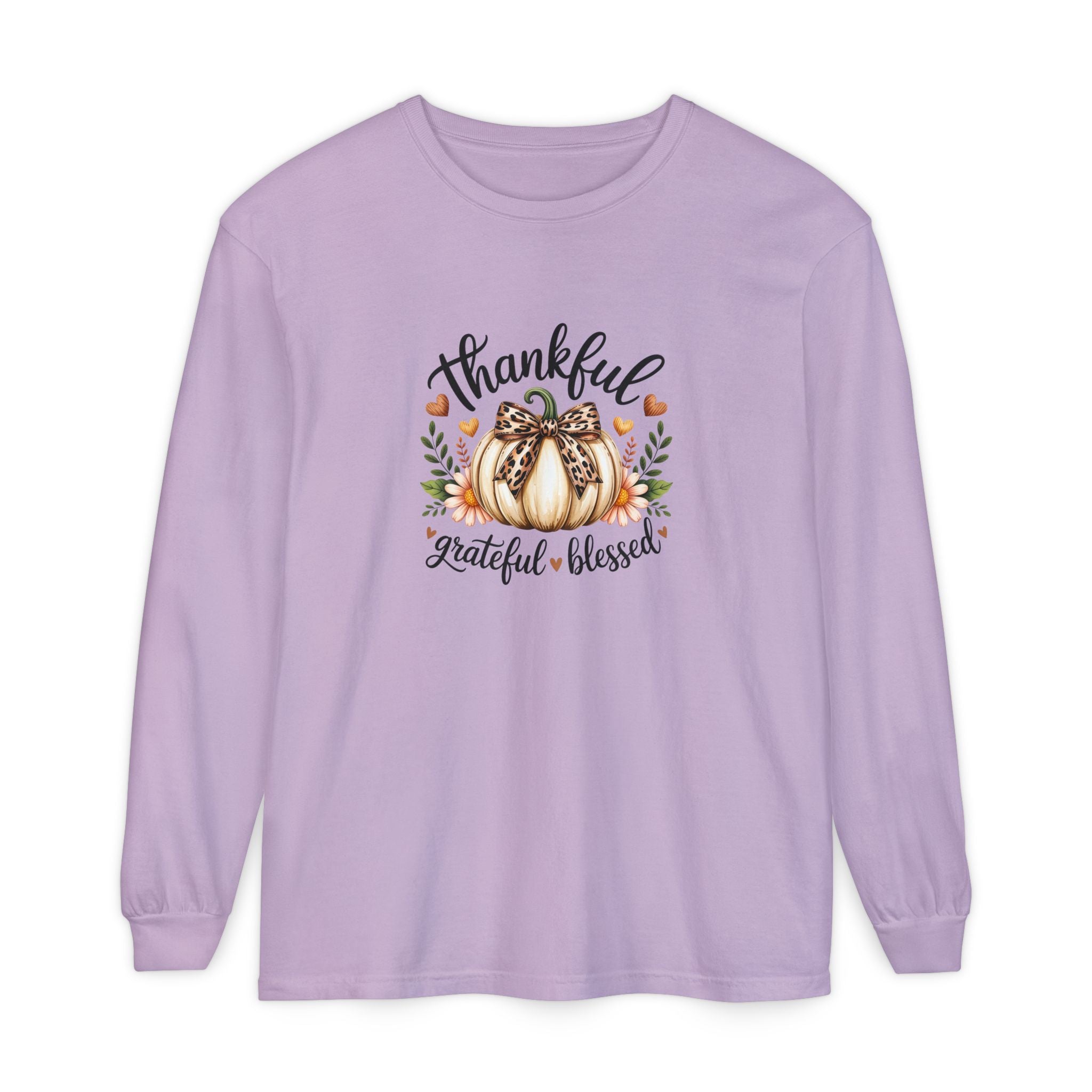 Thankful Grateful Blessed Pumpkin Long Sleeve — Cute Fall Thanksgiving Gift for Women