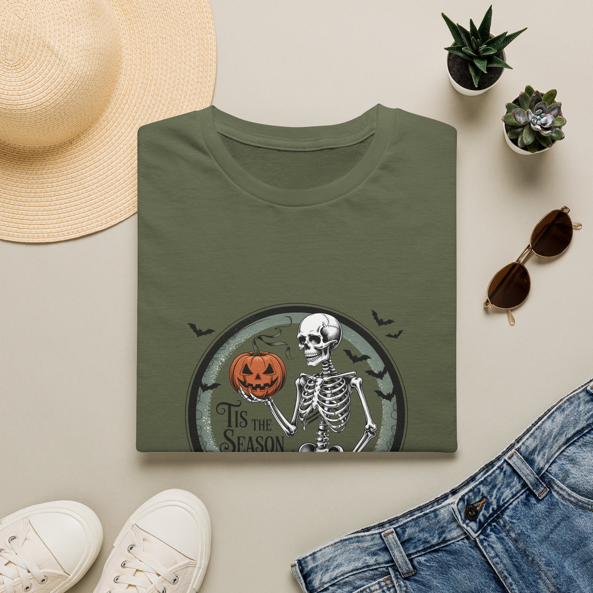 Tis the Season Skeleton Pumpkin T-Shirt — Funny Halloween Gift for Women Graphic Tee