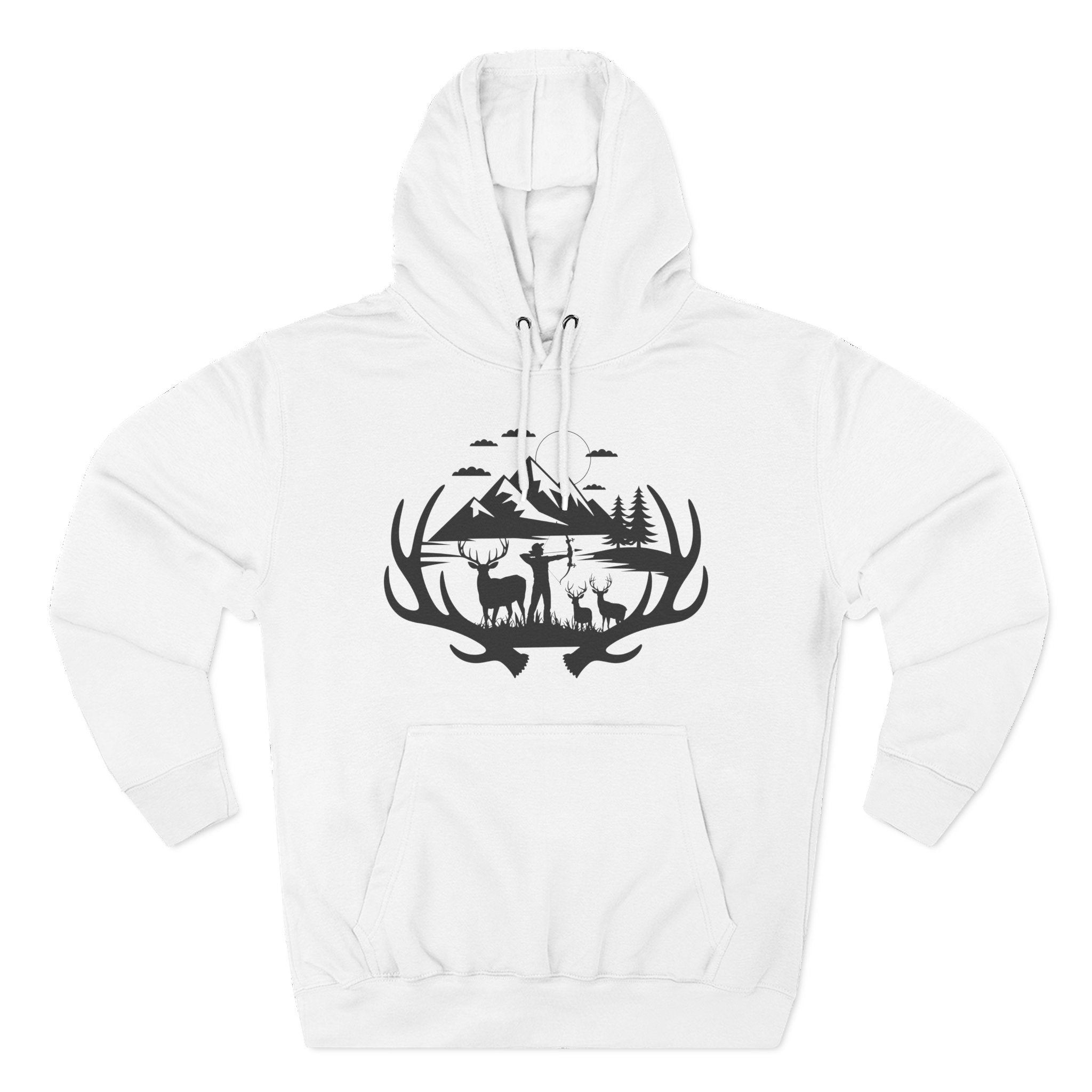 Deer Antler Mountain Hoodie — Rustic Outdoor Gift for Him Wildlife Graphic Pullover