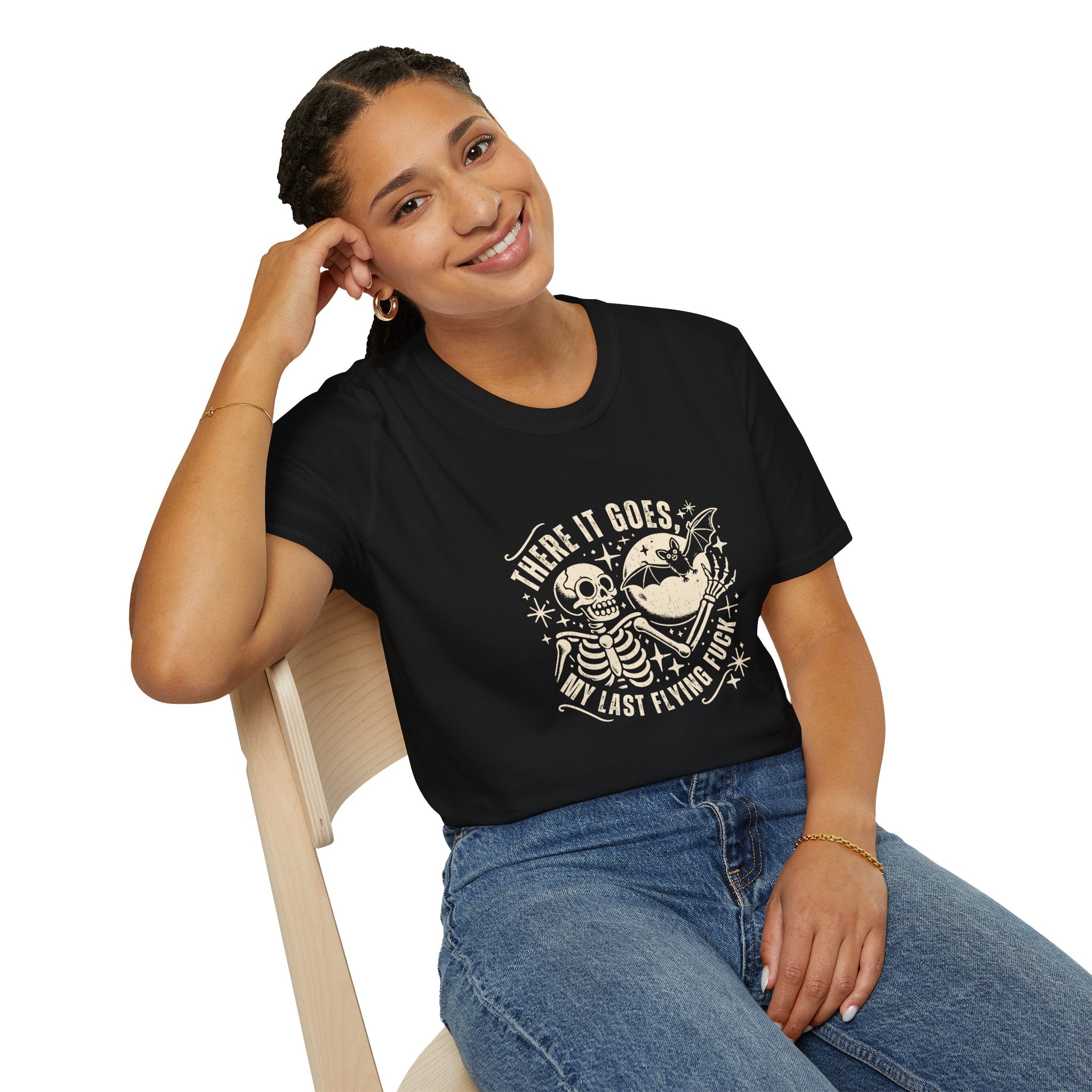 There It Goes Skull Moon & Bat T-Shirt — Cute Halloween Gift for Women Graphic Tee