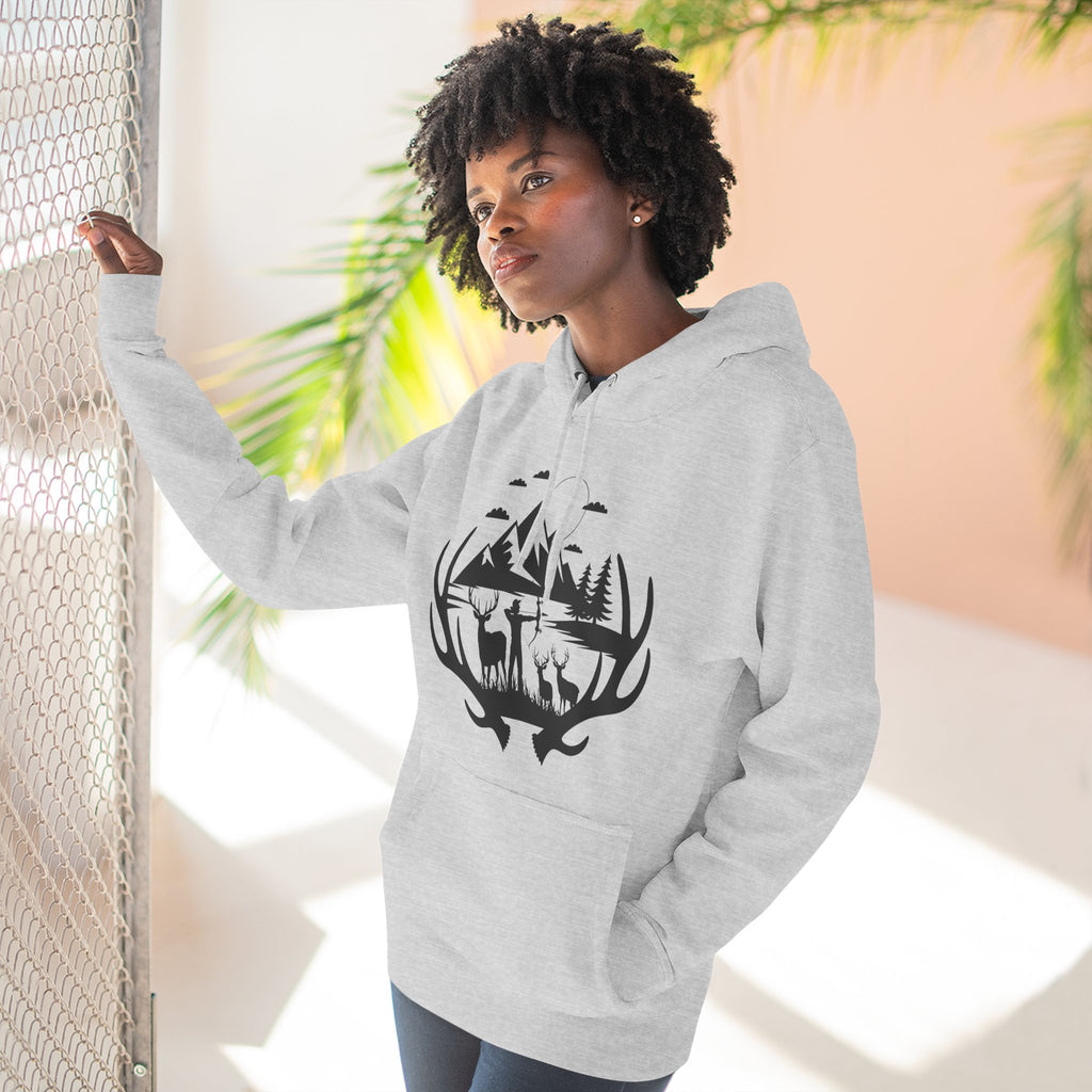 Deer Antler Mountain Hoodie — Rustic Outdoor Gift for Him Wildlife Graphic Pullover
