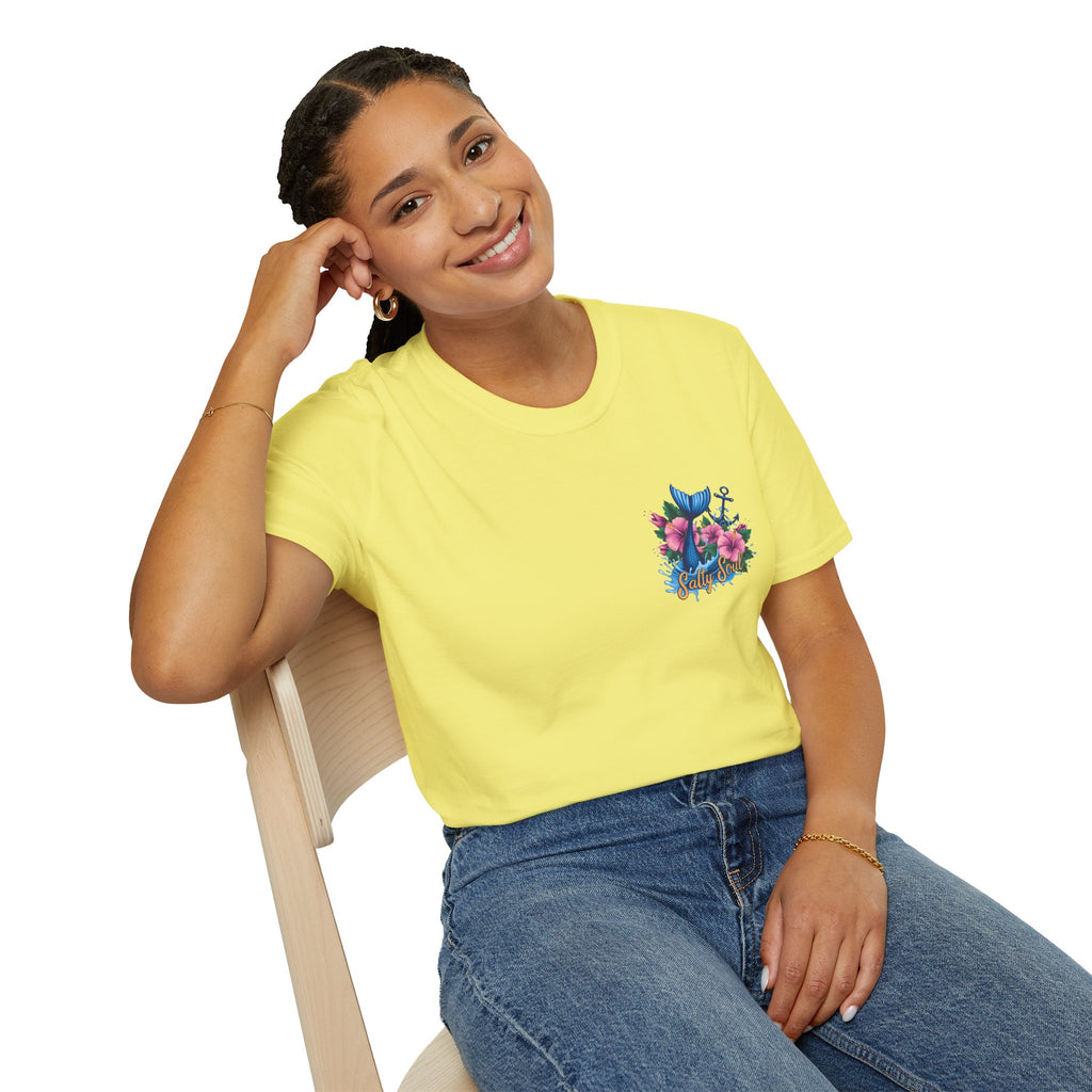 Salty Soul Mermaid Anchor Floral T-Shirt — Cute Beach Gift for Women Nautical Tee